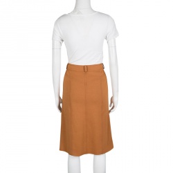 Pre Owned Dior Burnt Orange Velvet Panel Detail Skirt M