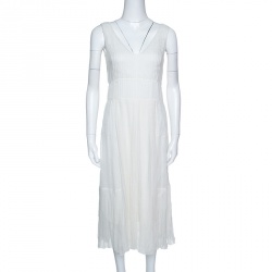 Dior Ivory Plisse Silk Sleeveless Midi Dress S