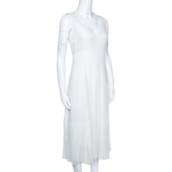 Dior Ivory Plisse Silk Sleeveless Midi Dress S