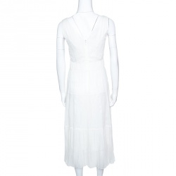 Dior Ivory Plisse Silk Sleeveless Midi Dress S