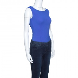Pre Owned Dior Royal Blue Silk Cowl Back Detail Sleeveless Body Suit S