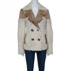 Dior Brown and Off White Mink and Calfskin Paneled Jacket M