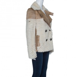 Dior Brown and Off White Mink and Calfskin Paneled Jacket M