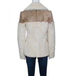 Dior Brown and Off White Mink and Calfskin Paneled Jacket M