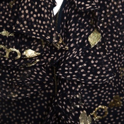 Pre Owned Dior Navy Blue Lurex Detail Ruffled Dotted Asymmetric Dress S
