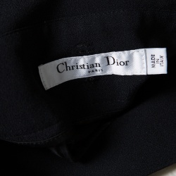 Dior Black Crepe Silk Trim High Waist Fold Over Pants M
