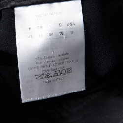 Dior Black Crepe Silk Trim High Waist Fold Over Pants M