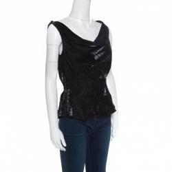 Dior Metallic Black Sleeveless Draped Top S