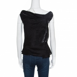 Dior Metallic Black Sleeveless Draped Top S