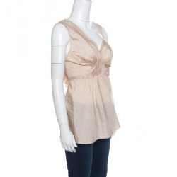 Pre Owned Dior Boutique Beige Draped Silk Sleeveless Top S