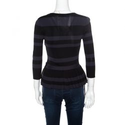 Dior Grey and Black Striped Knit Long Sleeve Peplum Top S