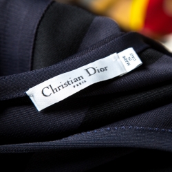 Dior Grey and Black Striped Knit Long Sleeve Peplum Top S