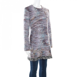 Dior Multicolor Cotton Textured Frayed Hem Dress Coat L