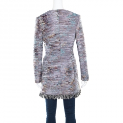 Dior Multicolor Cotton Textured Frayed Hem Dress Coat L
