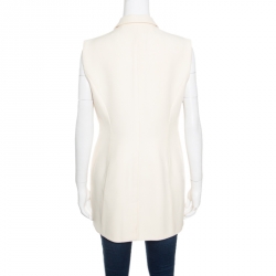 Pre Owned Dior Cream Silk and Wool Applique Detail Sleeveless Coat L