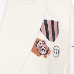 Pre Owned Dior Cream Silk and Wool Applique Detail Sleeveless Coat L