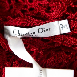 Christian Dior Red Crochet Knit Silk Lined Scalloped Midi Dress M