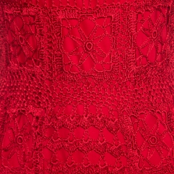 Christian Dior Red Crochet Knit Silk Lined Scalloped Midi Dress M