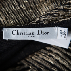 Pre Owned Christian Dior Gold Lurex Chevron Patterned Knit Noodle Strap Ombre Dress M