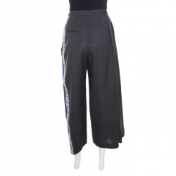 Pre Owned Dior Grey Wool Contrast Lace Panel Detail High Waist Wide Leg Pants S