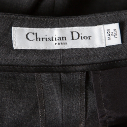 Pre Owned Dior Grey Wool Contrast Lace Panel Detail High Waist Wide Leg Pants S