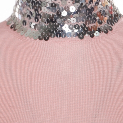 Christian Dior Rose Pink Silk Wool Sequin Paillette Embellished Collar Sleeveless Top S