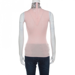 Christian Dior Rose Pink Silk Wool Sequin Paillette Embellished Collar Sleeveless Top S