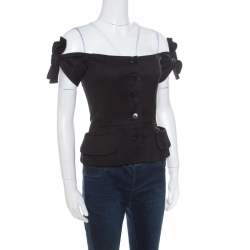 Pre Owned Christian Dior Black Stretch Cotton Eva Off Shoulder Bustier Jacket S