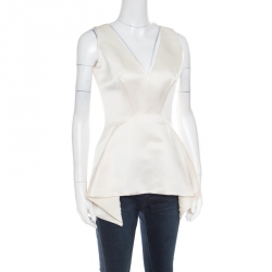 Dior Cream Satin Sleeveless Asymmetric Peplum Top S
