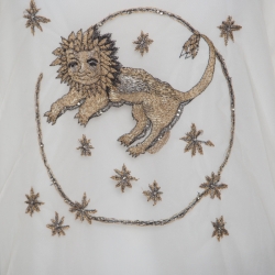 Dior Off White Metallic Le Lion Embroidered Mesh Layered Top L
