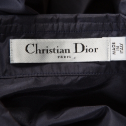 Dior Navy Blue Coated Silk Logo Embroidered Button Down Shirt  M