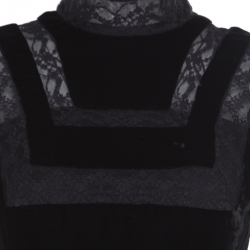 Pre Owned Dior Black Velvet and Lace Paneled Mini Dress M