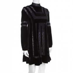 Pre Owned Dior Black Velvet and Lace Paneled Mini Dress M