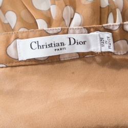 Dior Brown Polka Dotted Silk Chiffon Gathered Skirt M