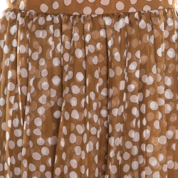 Dior Brown Polka Dotted Silk Chiffon Gathered Skirt M