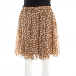 Dior Brown Polka Dotted Silk Chiffon Gathered Skirt M