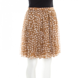 Dior Brown Polka Dotted Silk Chiffon Gathered Skirt M