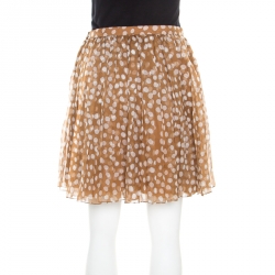 Dior Brown Polka Dotted Silk Chiffon Gathered Skirt M