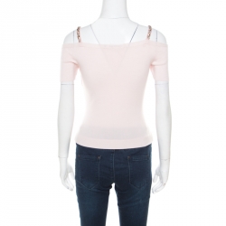 Dior Blush Pink Wool Embellished Strap Detail Cold Shoulder Crop Top S