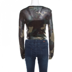 Christian Dior Green Metallic Camouflage Print Cropped Cardigan M