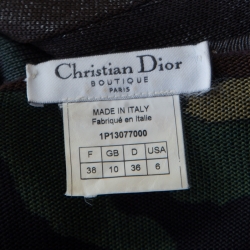 Christian Dior Green Metallic Camouflage Print Cropped Cardigan M