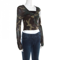 Christian Dior Green Metallic Camouflage Print Cropped Cardigan M