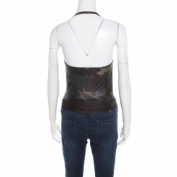 Pre Owned Christian Dior Green Metallic Camouflage Print Cropped Halter Top M