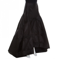 Dior Black Silk High Waist Mesh Insert Asymmetric Hem Flared Skirt S
