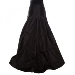 Dior Black Silk High Waist Mesh Insert Asymmetric Hem Flared Skirt S