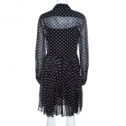 Pre Owned Dior Black and White Silk Polka Dot Pleated Dress M