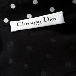 Pre Owned Dior Black and White Silk Polka Dot Pleated Dress M
