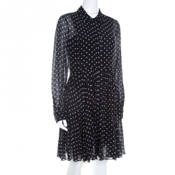 Pre Owned Dior Black and White Silk Polka Dot Pleated Dress M