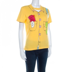 Dior Yellow Trompe L'oeil Print Cotton Crew Neck T Shirt L
