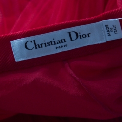 Christian Dior Red Tulle Overlay Gathered Midi Skirt M